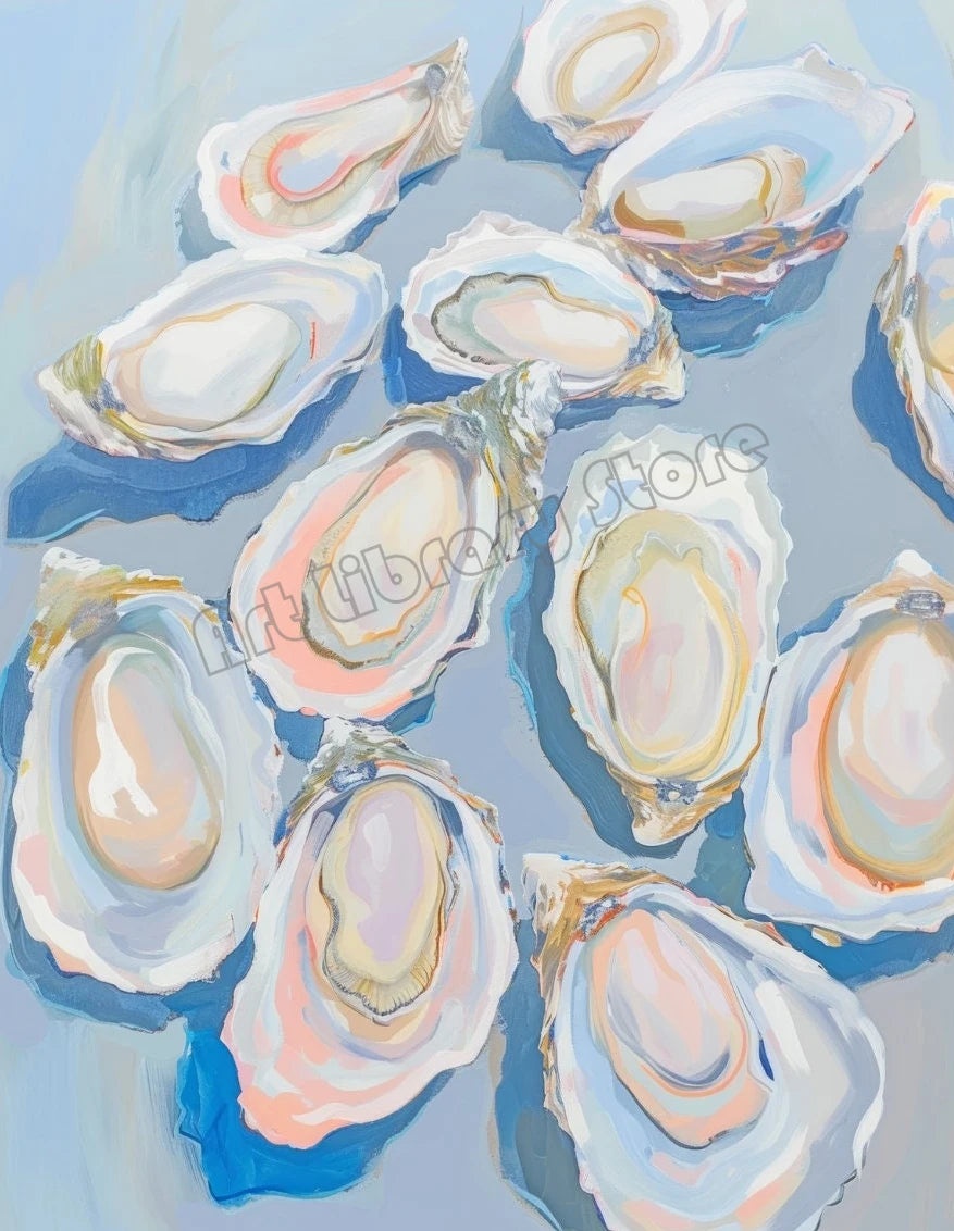 Abstract Coastal Cowgirl Beach Boat Oyster Shell Lighthouse Colorful Summer Poster Canvas Painting Wall Art Pictures Home Decor