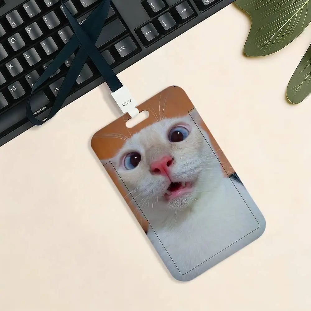 Kitty Cute Cat Meme Funny Card Holder Cardcase Bank Credit Student ID Subway Work Permit Badge Holder Door Card
