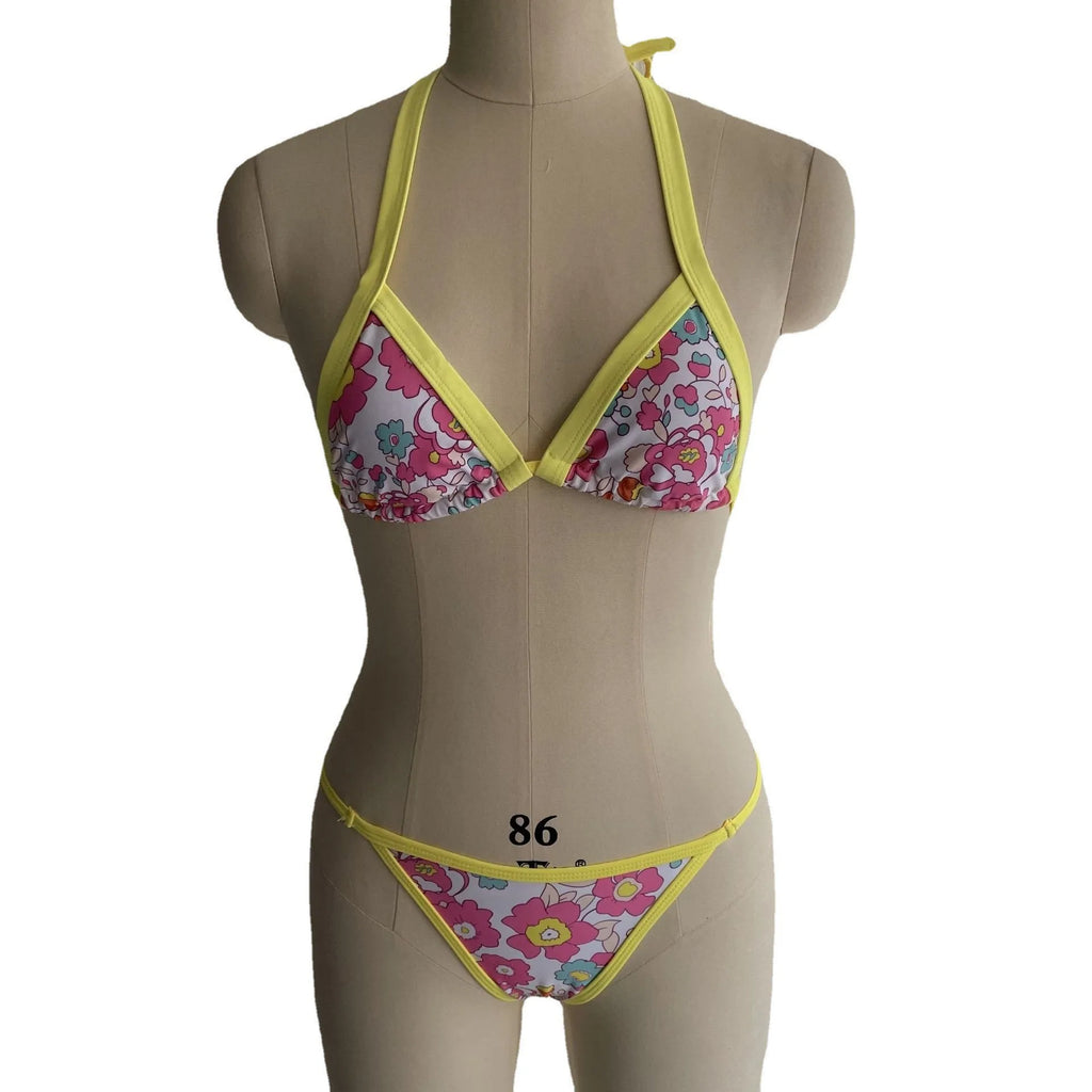 Sexy Bikini Swimsuit Digital Print Two-Piece Women's Triangle Soft Pack Swimwear Trendy Floral Pattern without Shoulder Straps