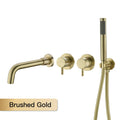 Farrete Concealed Wall-Mounted Bathtub Faucet Gun Grey All-Copper Built-In Cold and Hot Shower Head Set Bathroom Brushed Gold