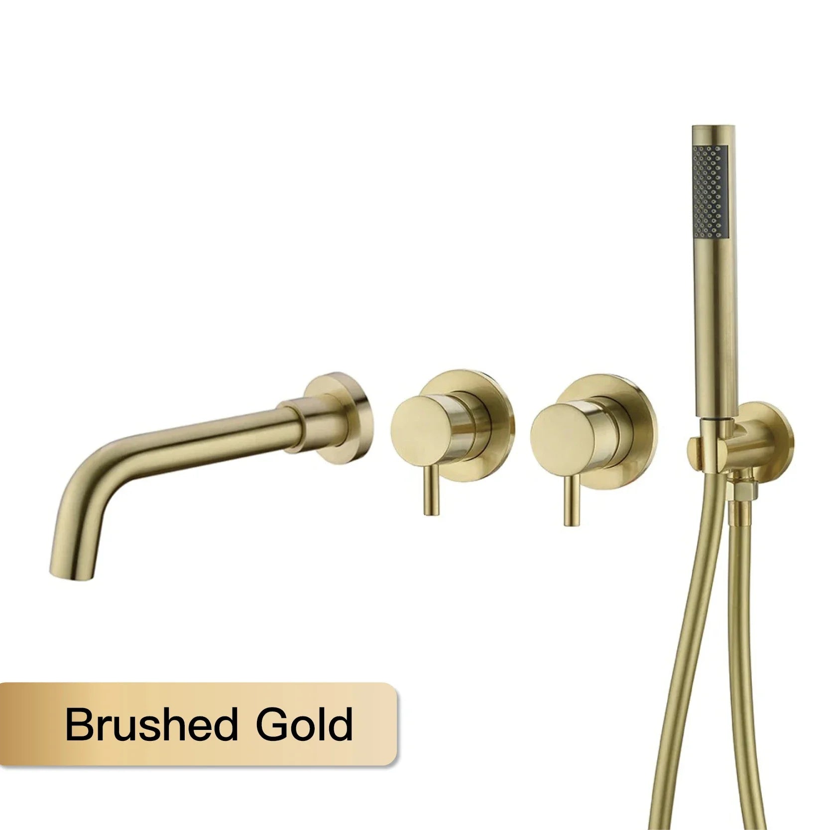 Farrete Concealed Wall-Mounted Bathtub Faucet Gun Grey All-Copper Built-In Cold and Hot Shower Head Set Bathroom Brushed Gold