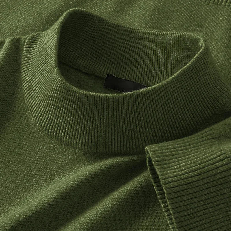 Autumn Men's Sweater Mock Neck Solid Color Simple Style Casual Slim Fit Warm High Elastic Pullovers Classic Cozy Knitwear