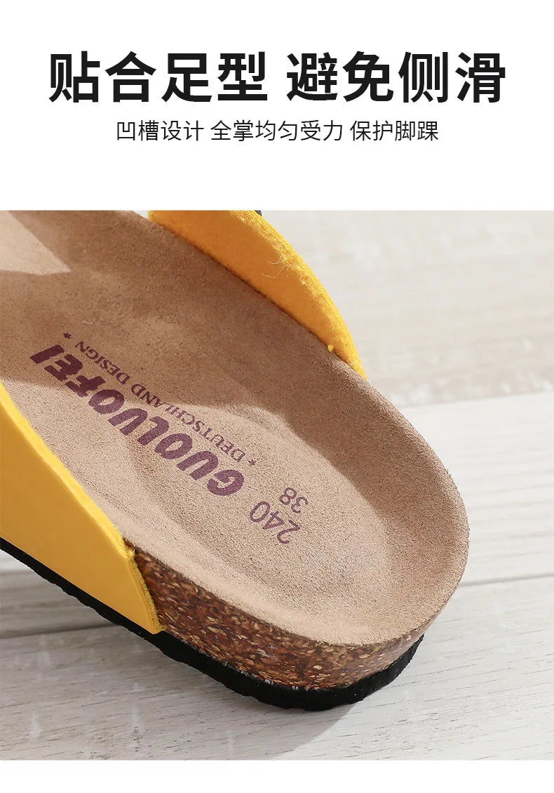 New Cork Sandals for Women Open Toe Beach Slippers with Adjustable Buckle Women Flats Leather Cork Footbed Flip Flops