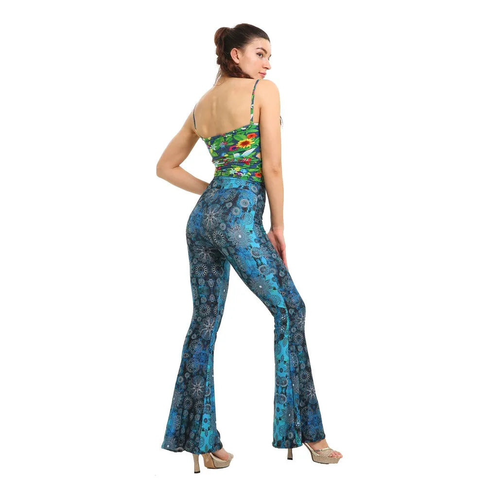 Flare Print Leggings Bell Bottom Palazzo Pants for Women Buttery Soft High Waisted High Waist Ethnic Paisley Bootcut Tall Long