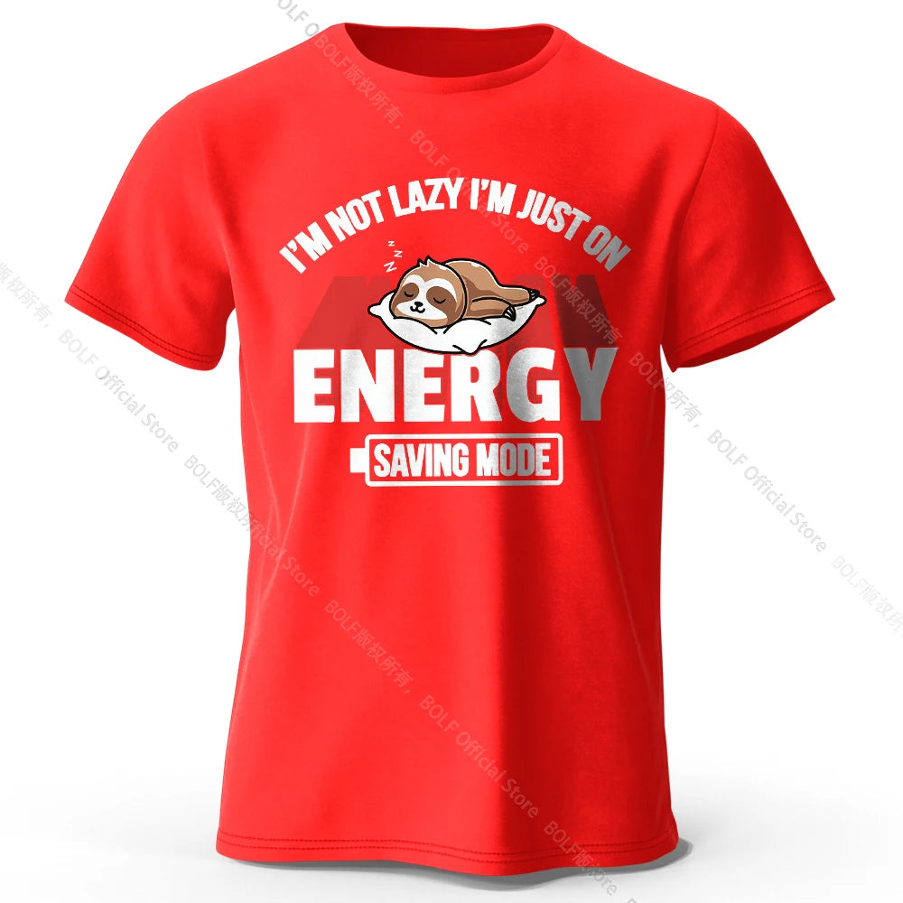 Men's Saving Mode Printed T-Shirt 100% Cotton Oversized Tech Graphic Tees for Women Summer Tops Geek Streetwear