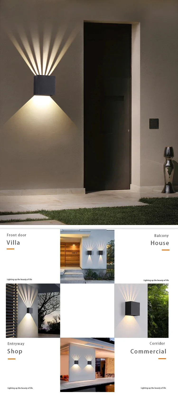 Modern Outdoor Wall Light Decoration Sconces Waterproof Balcony LED Lighting Fixture Black Sqaure Up Down Light Adjustable Angle