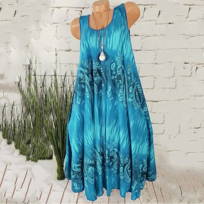 Women Dresses 2026 Summer fashion floral digital printed sleeveless mid calf dresses women's clothing vestidoes
