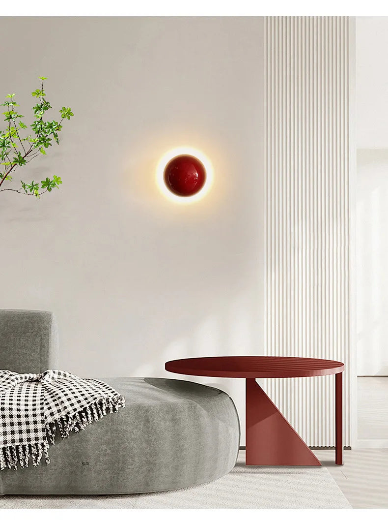 Modern Led Wall Lamp Red Round Metal Wall Lights for Bedroom Living Room Corridor Ceiling Lamp Designer Cream Decorative Room