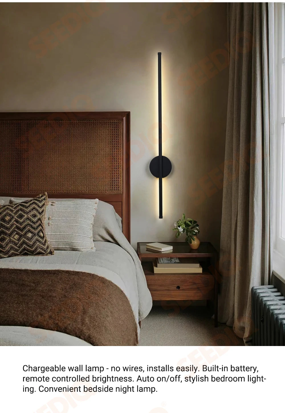 Rechargeable Battery Operated Wall Light Installation Free Wall Sconce 1PC 50CM Dimming For Livingroom Sofe Beside Bedroom