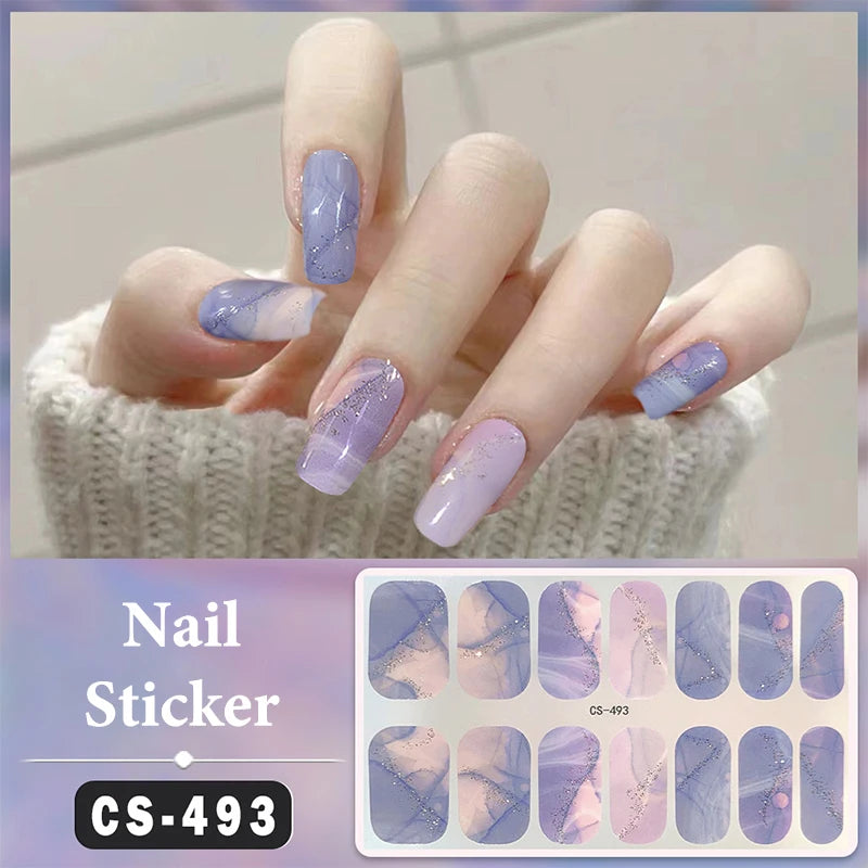 No Baking Lamp Waterproof Nail Wraps Full Cover Nail Stickers Firm And Not Easy To Fall Off 14 Nails/Set Multi Color Nail Patch