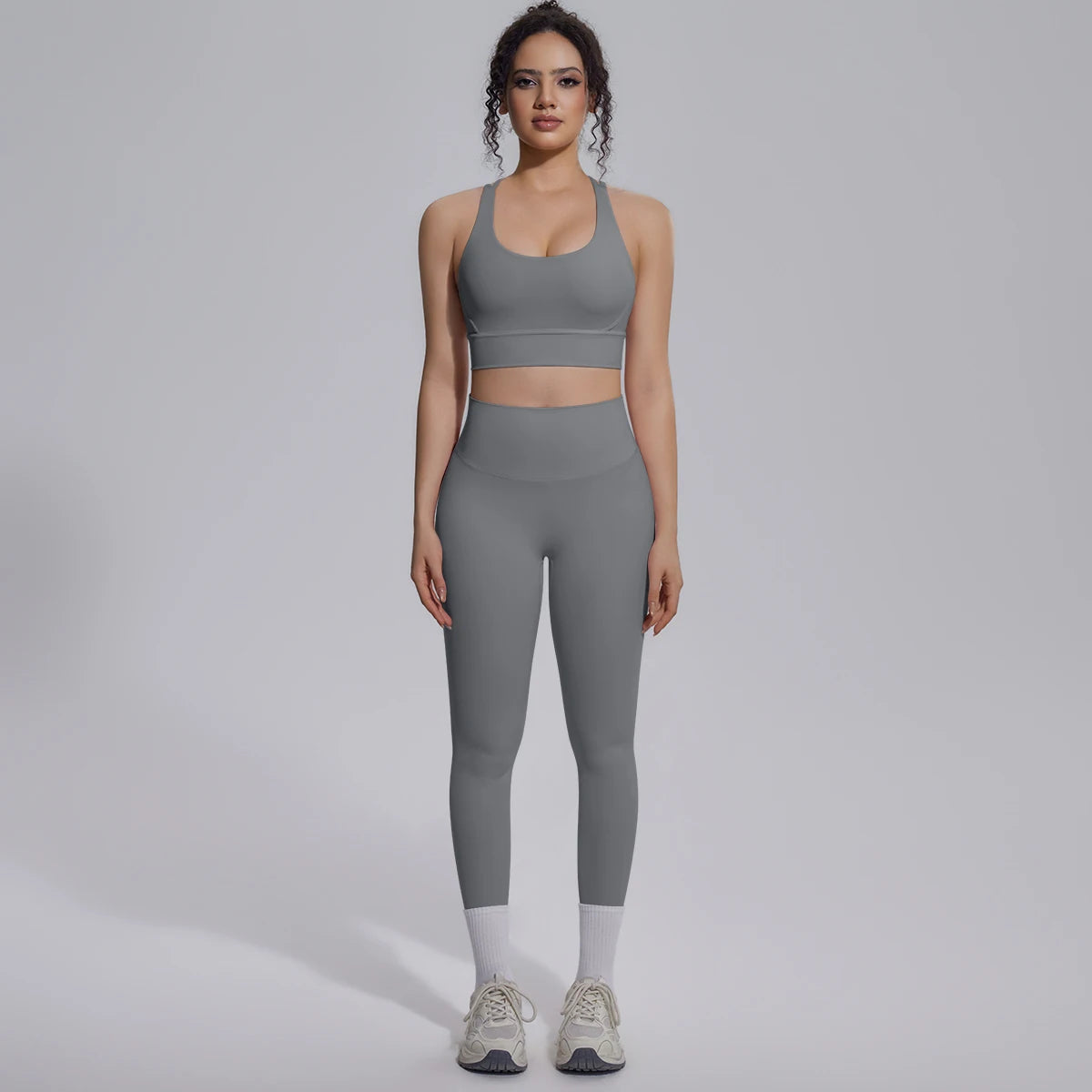 2PCS Yoga Set Summer Gym Sports Running Yoga Clothing Solid Color Cross Bra Workout Top High Waisted Quick Drying Fitness Pants
