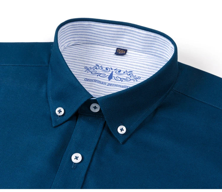 Men's 100% Cotton Breathable Oxford Fabric Dress Shirt, Plaid Striped Casual Long Sleeve, Button-Up with Collar and Chest Pocket