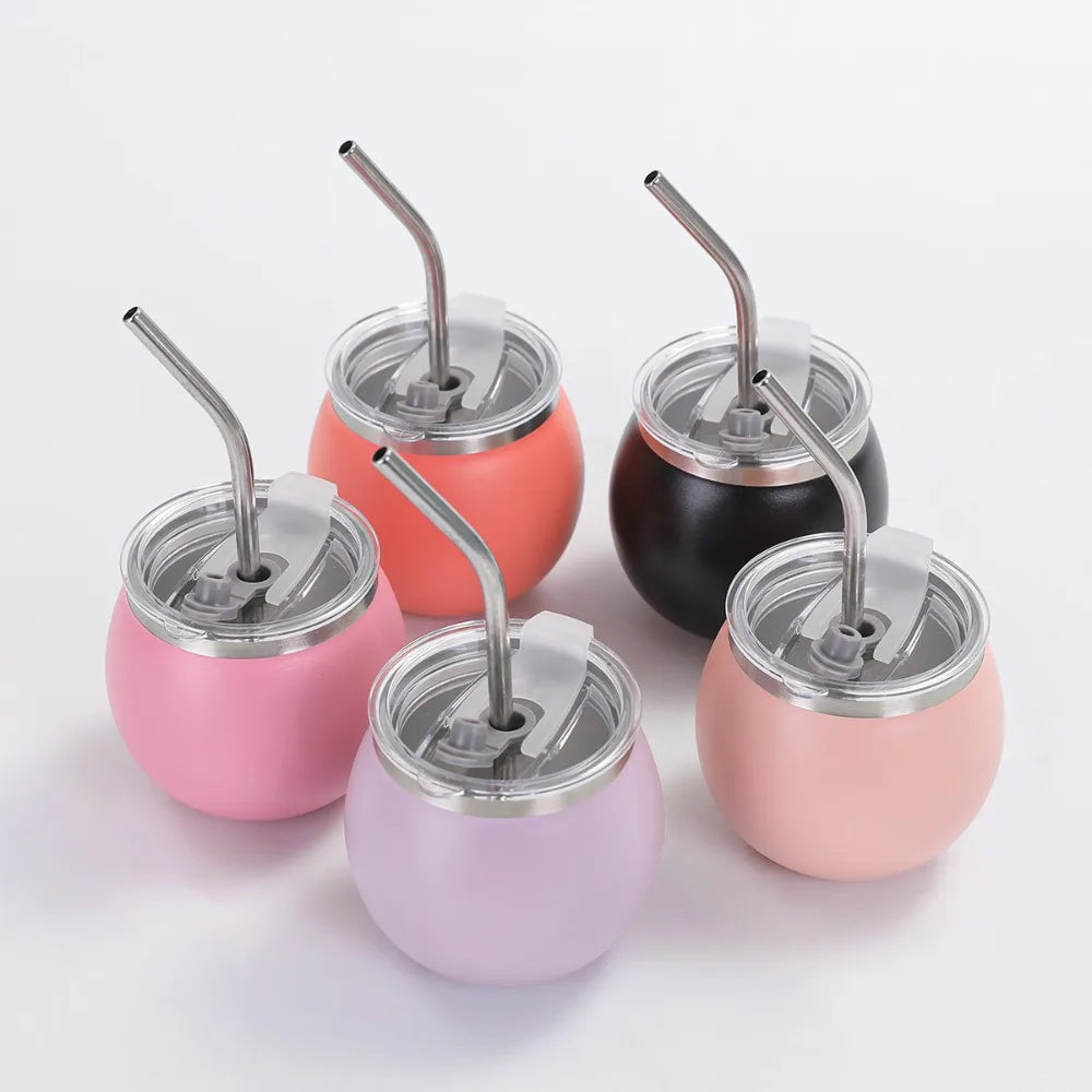 Mini Double Wall Argentine Yerba Mate Cup 5oz Stainless Steel Insulated Cups with Straw and Lid Tumbler Cup Outdoor