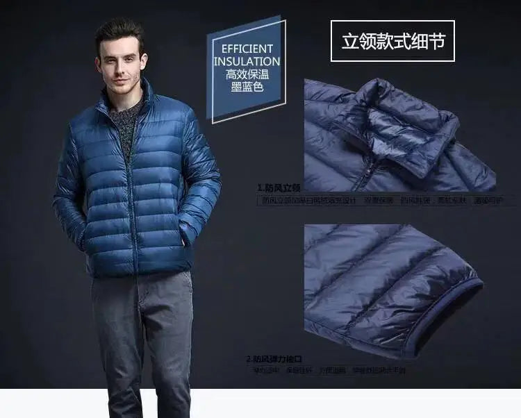 Down Cotton Coat Man 2025 Light Feathered Cotton Jacket Winter Slim Hooded Stand-Up Collar Solid Color Warm Clothing