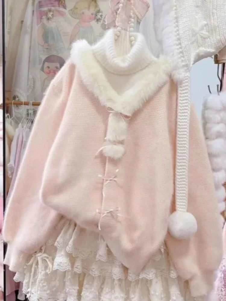 Sweet Daily Streetwear Japanese Women Slim Fit Off Shoulder Knit Jumper Soft Long Sleeve Fashion Pullover Sweater