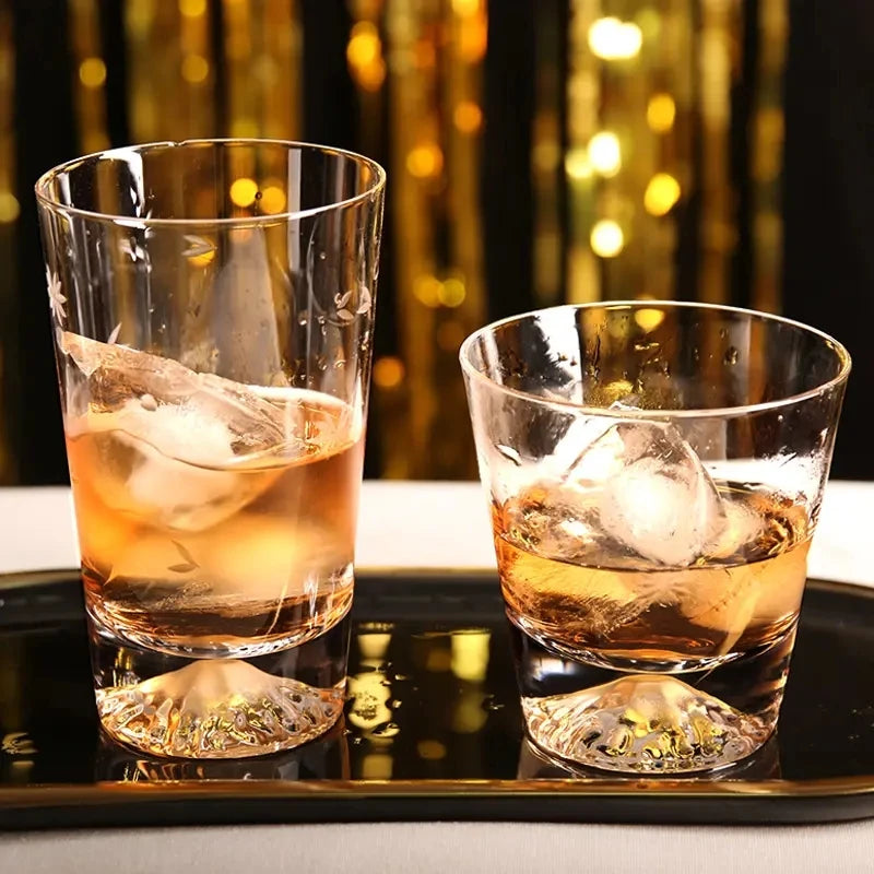 Transparent Snow Peak Tumbler,Fuji Mountain Whiskey Glass,Modern Whisky Drinking Glass，Luxury Scotch Glass,Artistic Rock Glass