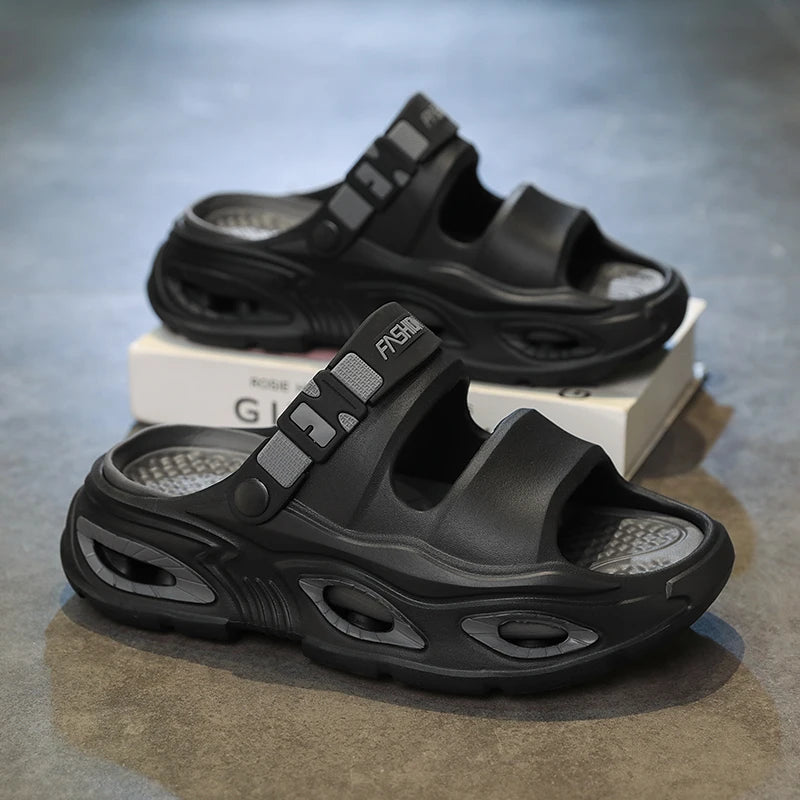 Summer New Style Men's Simple Hollow-Out Dual-Wear Beach Flip-Flops, Sizes 38-45, Thick-Soled Drainage Eva Sandals