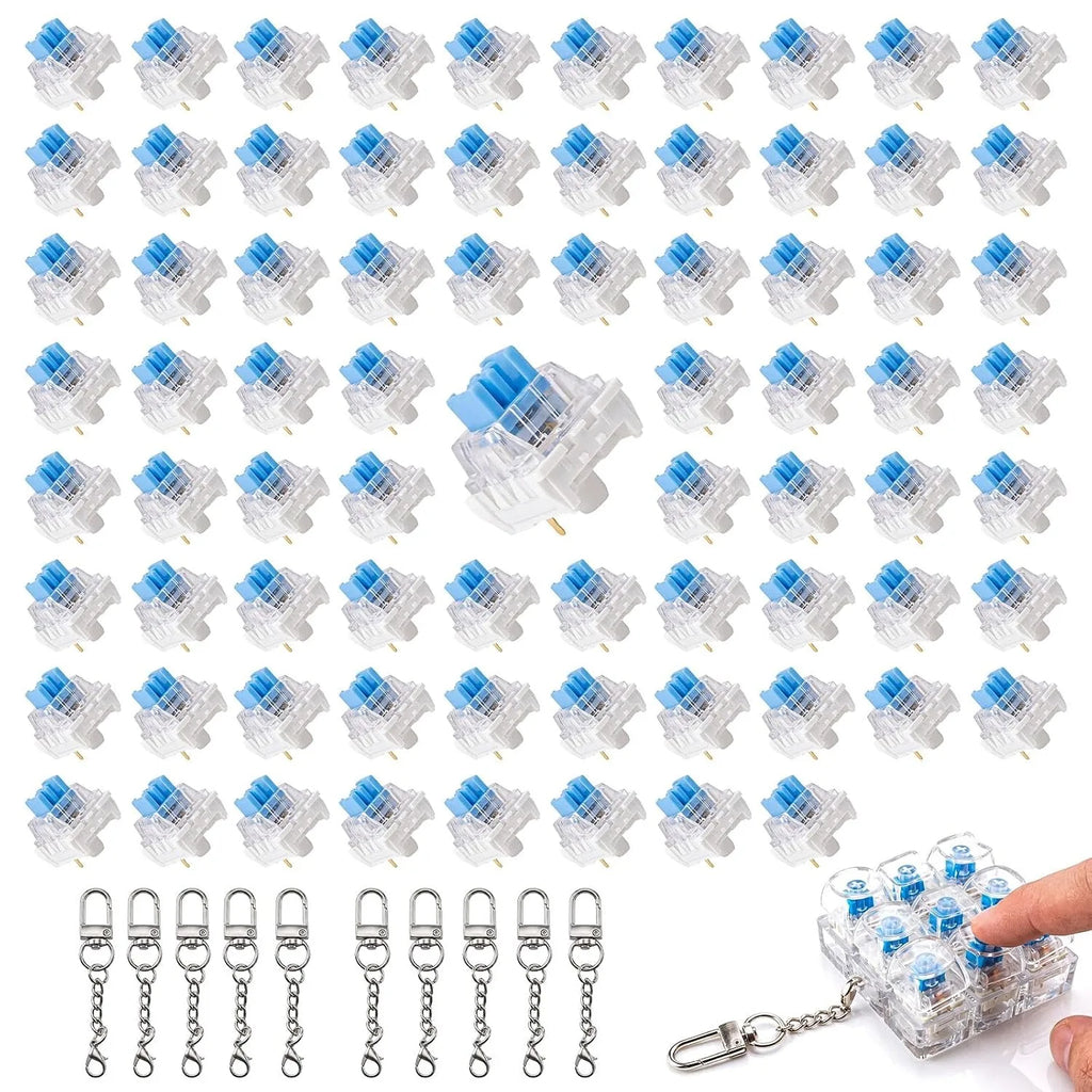50PCS 3-Pin MX Style Mechanical Keyboard Switches Clicky Keyboard Clickers for 3D Printed Fidget Toys DIY Projects with 10 Keych