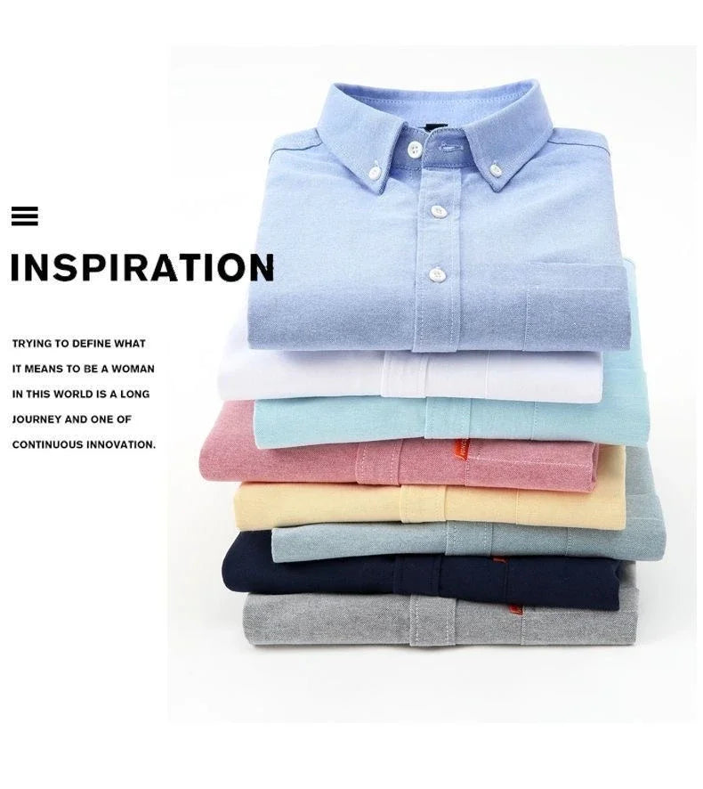 2026 Men's Oxford Long Sleeve Shirts 100% Cotton Solid Color Turn Down Collar Regular Fit Daily Men Clothing Button-down Shirts