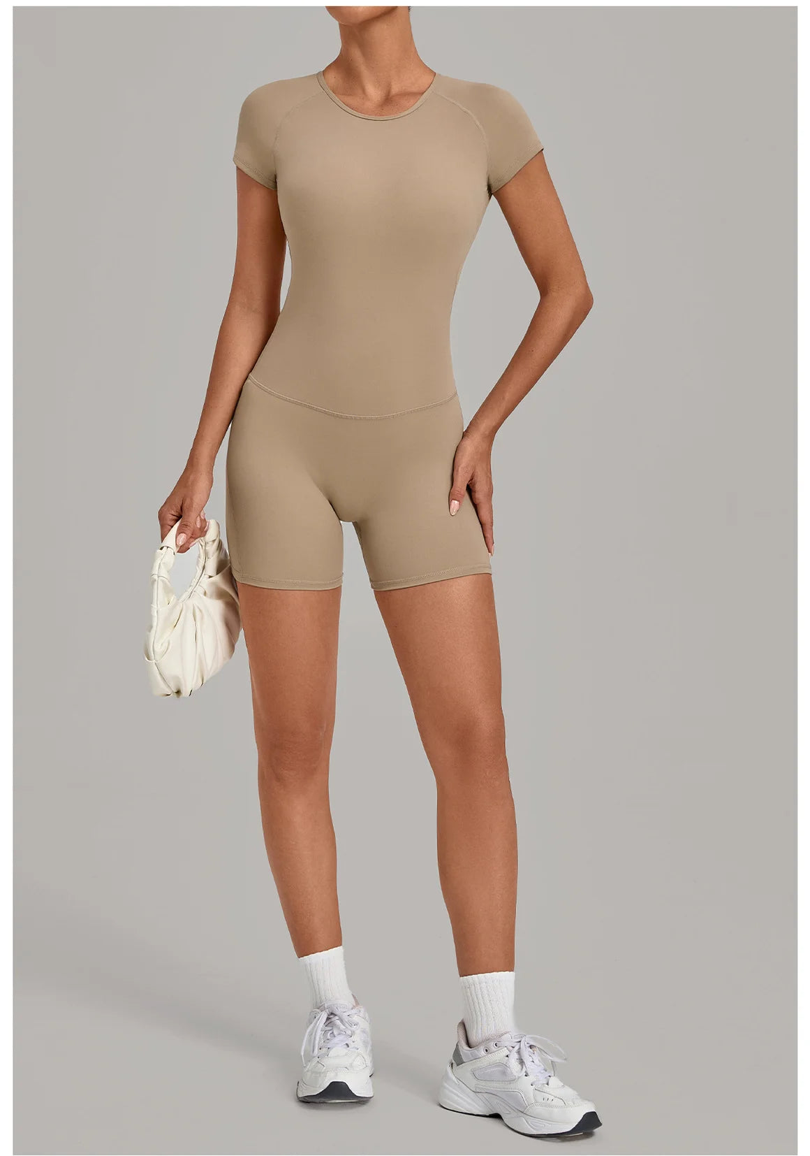 Women Short Sleeve Open Back Yoga Bodysuit Squat Proof Short Jumpsuit Gym Pilates Running Workout Fitness Sport Activewear
