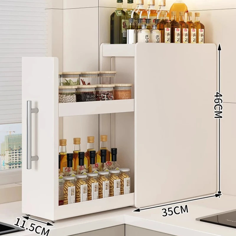 Narrow Kitchen Countertop Pull-Out Spice Rack Organizer Space Saving Shelf with 16 Magnetic Accessories Included