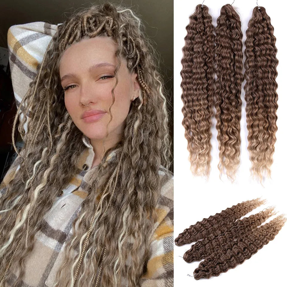 FASHION IDOL 24 Inch 300g Ariel Hair Synthetic Crochet Curly Hair Water Wave Braid Hair Ombre Blonde Braiding Hair Extensions