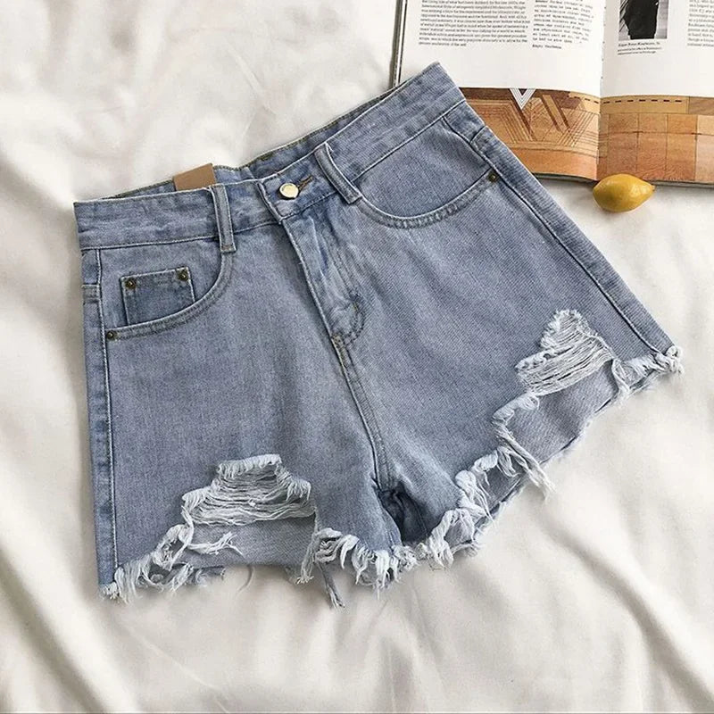 Summer Hot Sale Girls Fashion Denim Shorts Lady Chic Sexy Mini Pants Women Raw Edge High Waist A-line Short Jeans