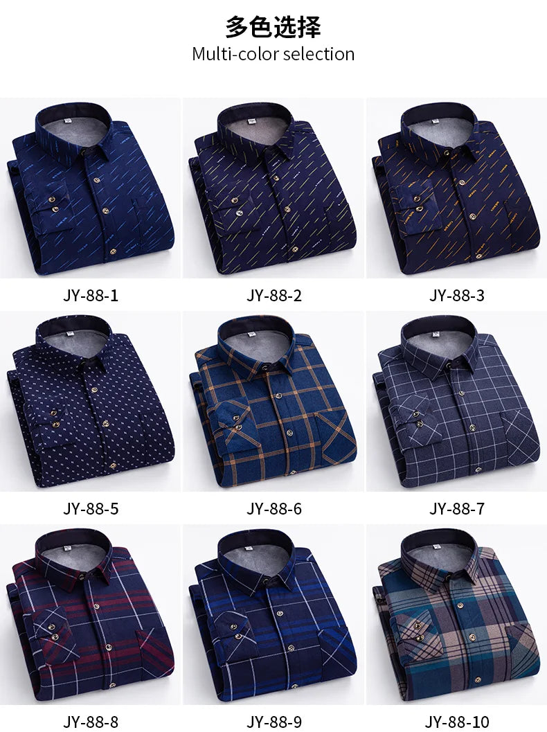 Men's long-sleeved shirts with added fleece and thickening are warm, casual in winter, skin-friendly, soft and cold-resistant