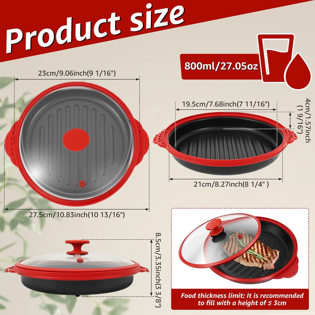 Microwave Grill Pan Non Stick Microwave Grilling Pan with Lids Large Capacity Microwaves Frying Pans for Cooking Kitchen Gadgets