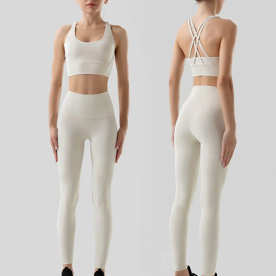 Women's 2 Piece Sports Set - High Waist Booty-Lifting Leggings with Back Pocket & Sports Bra Yoga/Gym/Running Workout Outfit