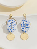 Mediterranean Blue Mosaic Arch Earrings Modern Light Blue Double Hoop Thin Dangle Artsy Statement Jewelry Summer Accessories