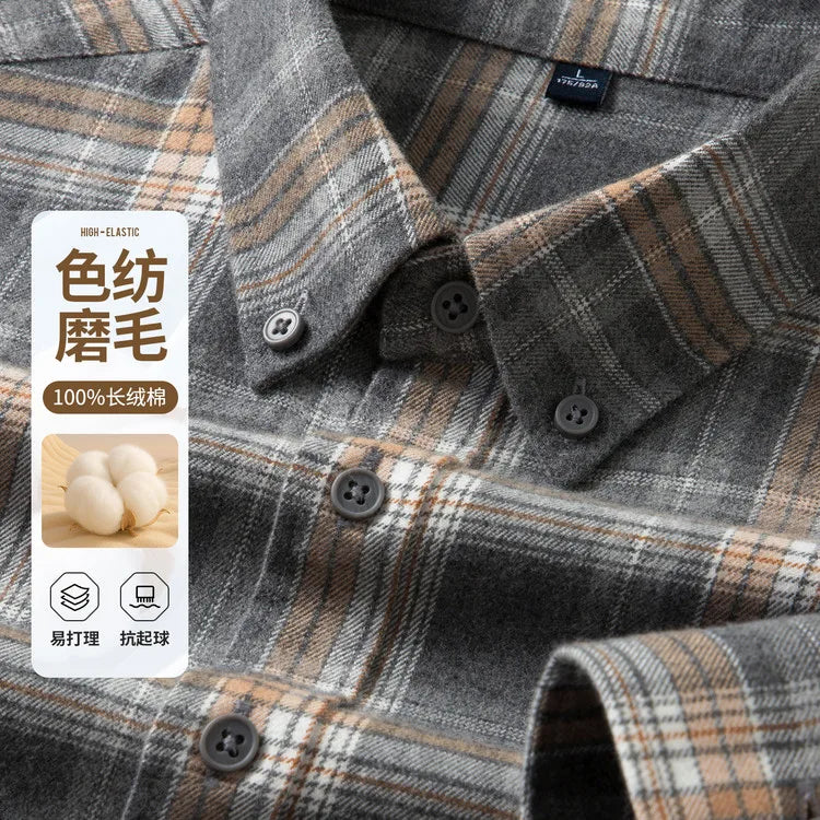 100% Cotton Flannel Shirt Long Sleeve, Plaid Winter Casual Shirt, Anti-Wrinkle Soft Brushed Fabric, Multi-Color Sizes M-4XL