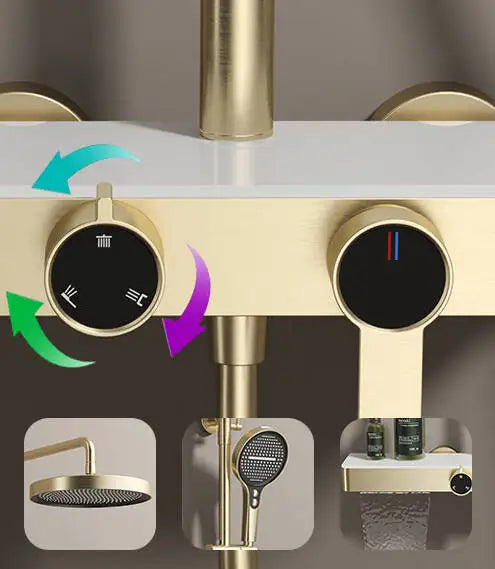 JIENI Brushed Gold Bathroom Shower Set Rainfall Hot And Cold Control Multifunctional Bath Shower Faucet System W/ Hand Shower