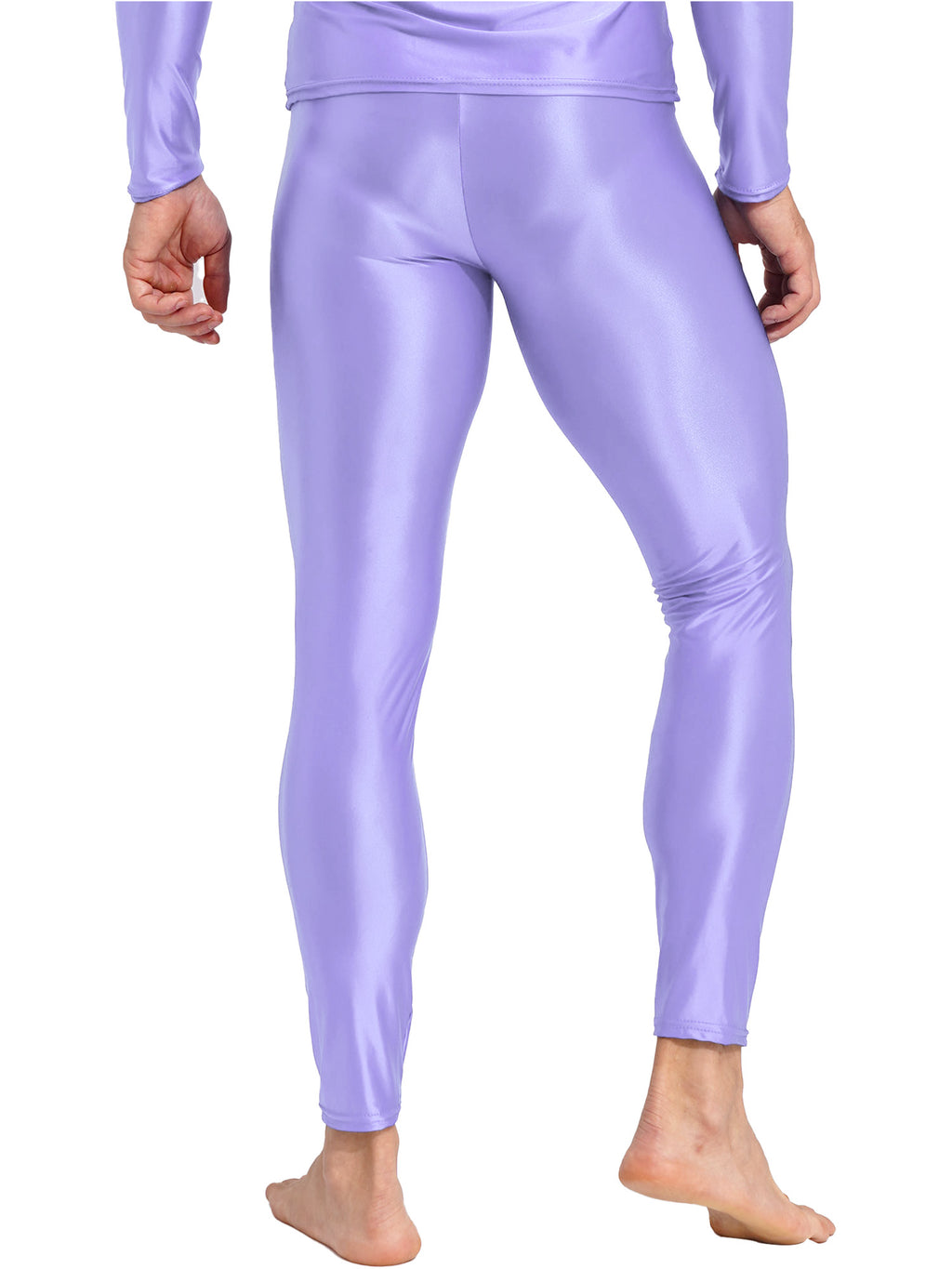 Men Elastic Waistband Skinny Shiny Yoga Tights Pants Solid Color Leggings Exercise Running Gym Fitness Training Sportswear