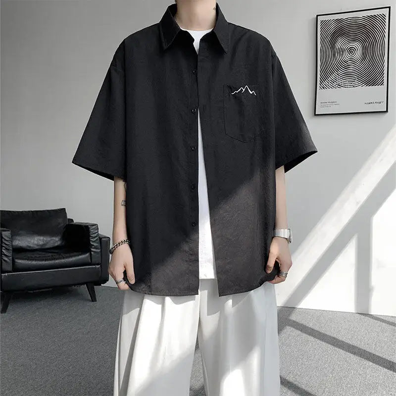 LEGIBLE Spring Summer Solid Shirts Men Casual Oversized Three Quarter Shirts Male Loose Fit Shirt for Man