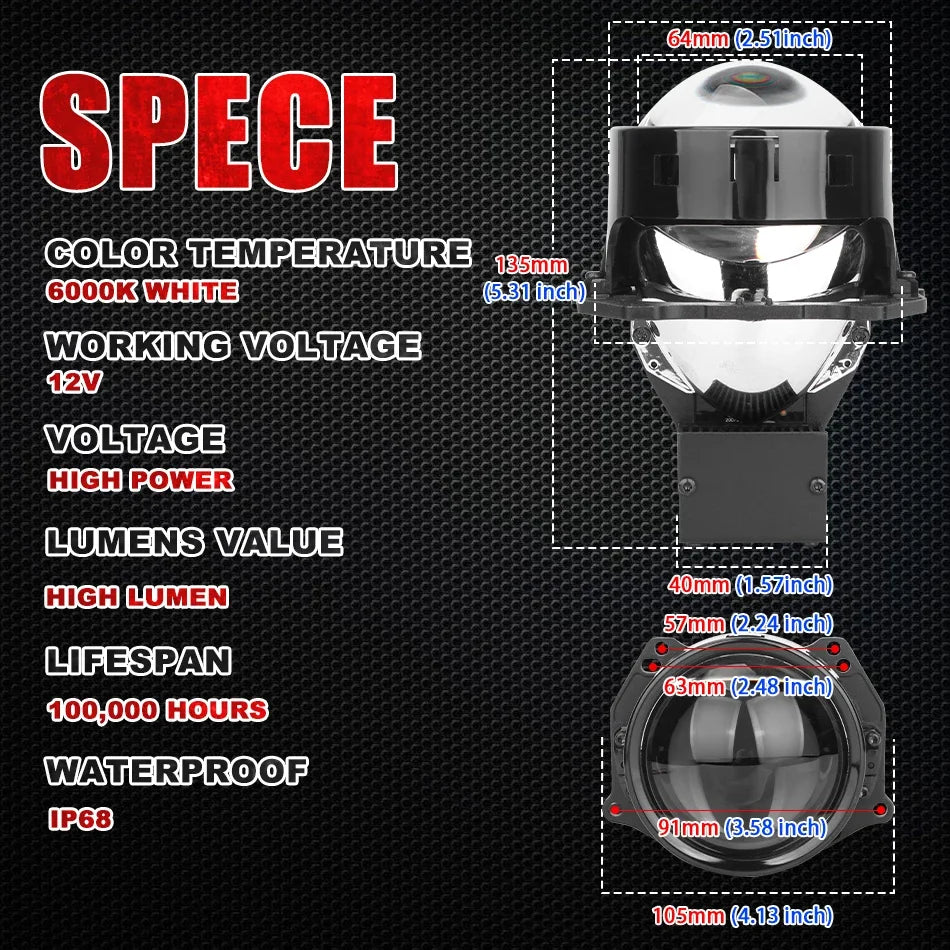 2PCS Bi LED Projector 3 Inches Headlights Fog lights Lenses  40000LM 120W Diode Headlamp For Hella LED Lights Projector