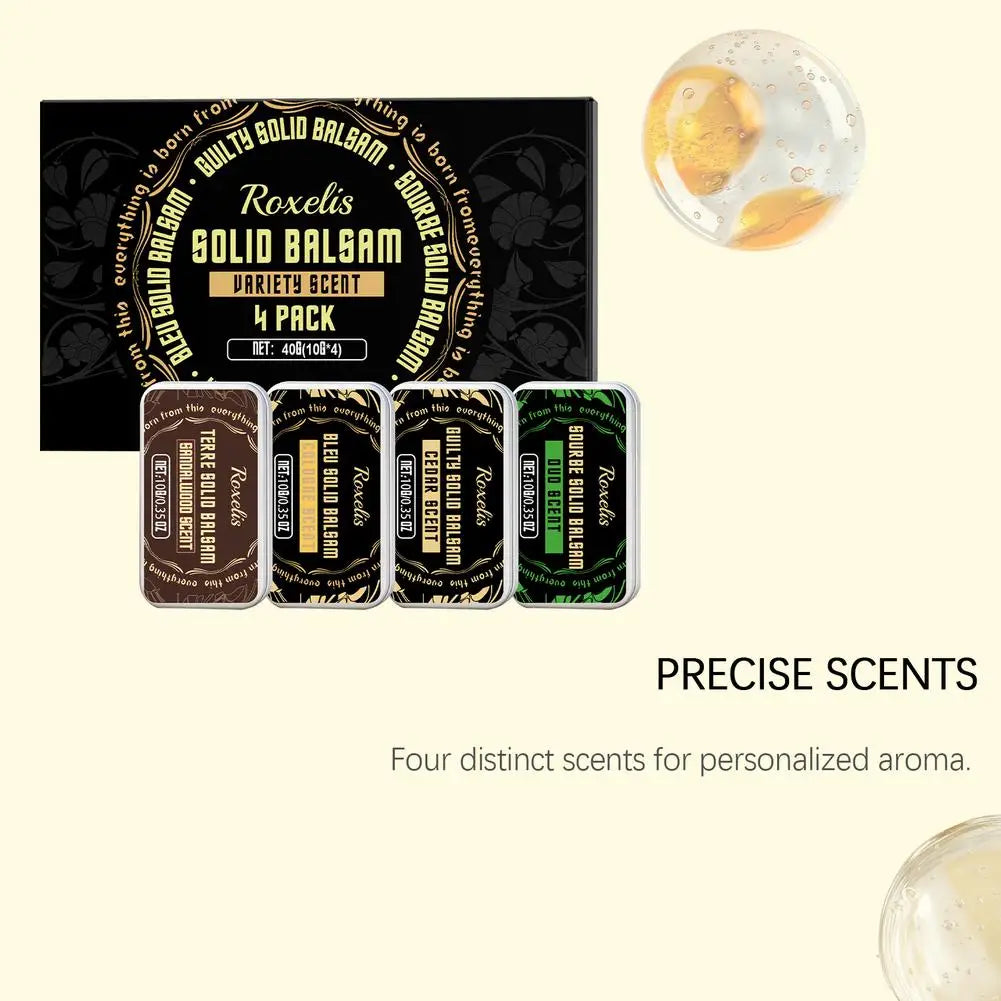 Men Solid Cologne Fragrance Set 4 In A Box - Portable Deodorant Balm Gel, Long-lasting Woman Floral Scent for Daily Use