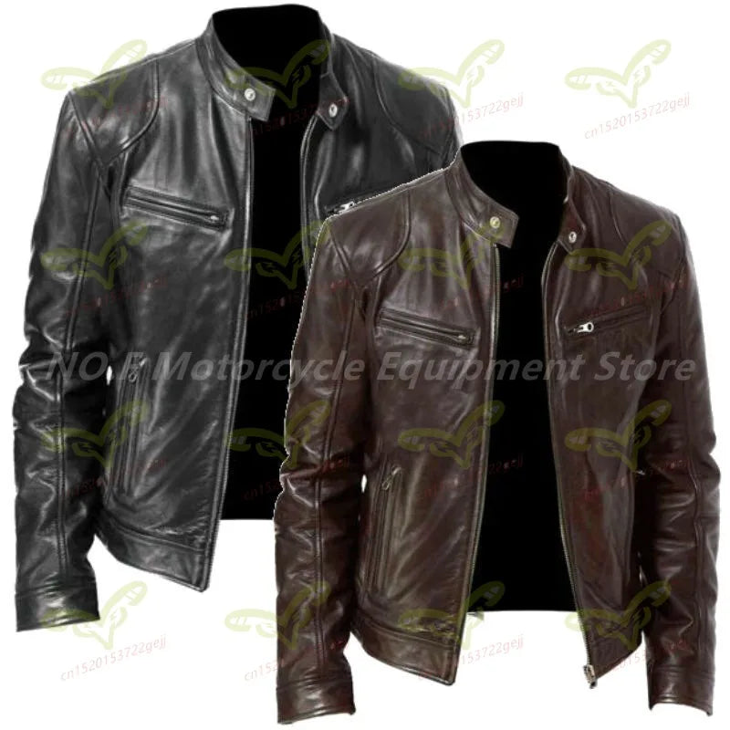 9XL Leather Men's Sports Leather Motorcycle Leather Jacket Stand Up Collar Fashionable Sports Plus Size Autumn Winter Windproof