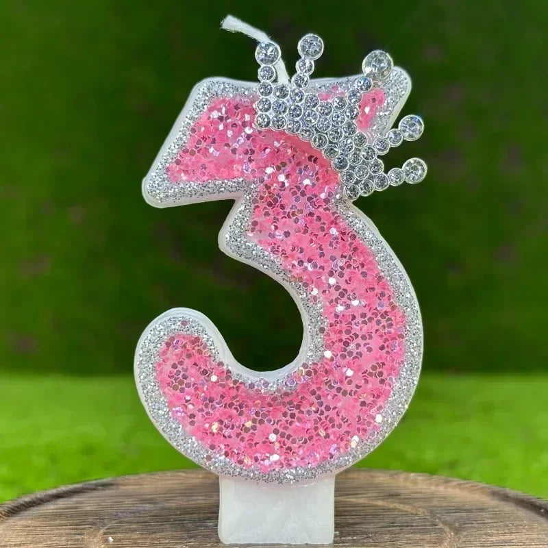 0-9 Cake Number Candles Birthday Candle Pink Colour Creative Candle Princess Crown Girl Happy Birthday Party Decoration Topper