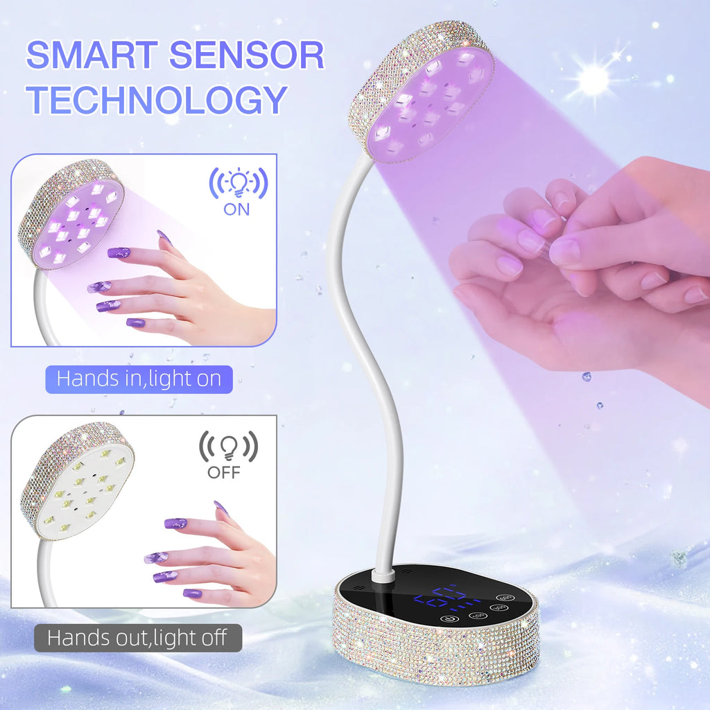 Wireless UV LED Nail Lamp 36W Rechargeable Mini Gel Dryer with Auto Sensor Timer and 360° Rotating Neck for Manicure on the Go