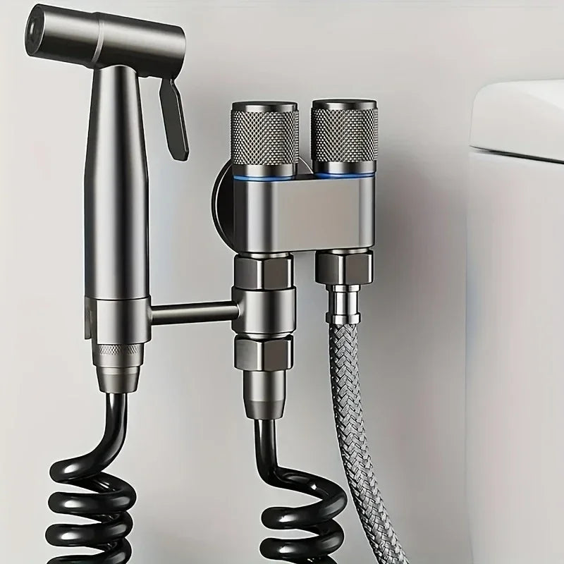 Wall mounted double outlet toilet spray, matching stainless steel wire drawing and polishing design, G1/2 thread, no power