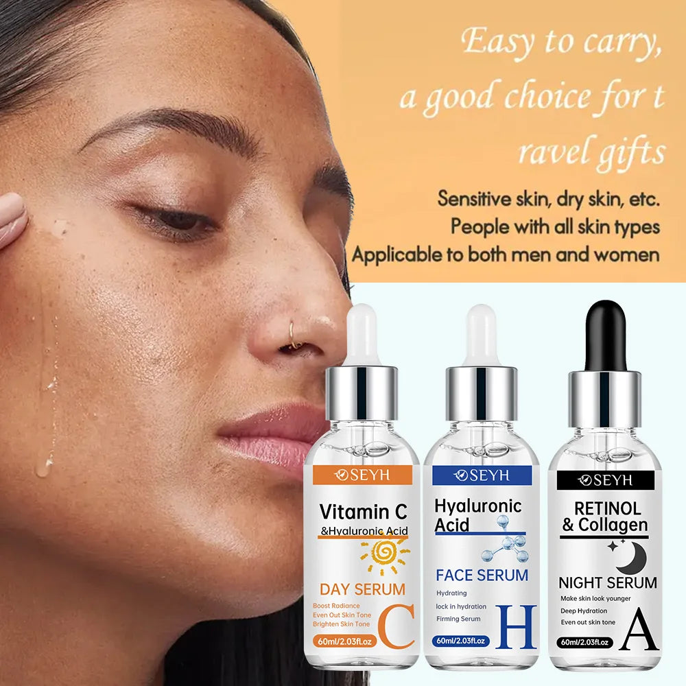 SEYH 3-Piece Set Day & Night Vitamin C + Retinol + Hyaluronic Acid with Collagen Aloe Vera Niacinamide Brightening Skin Tighteni