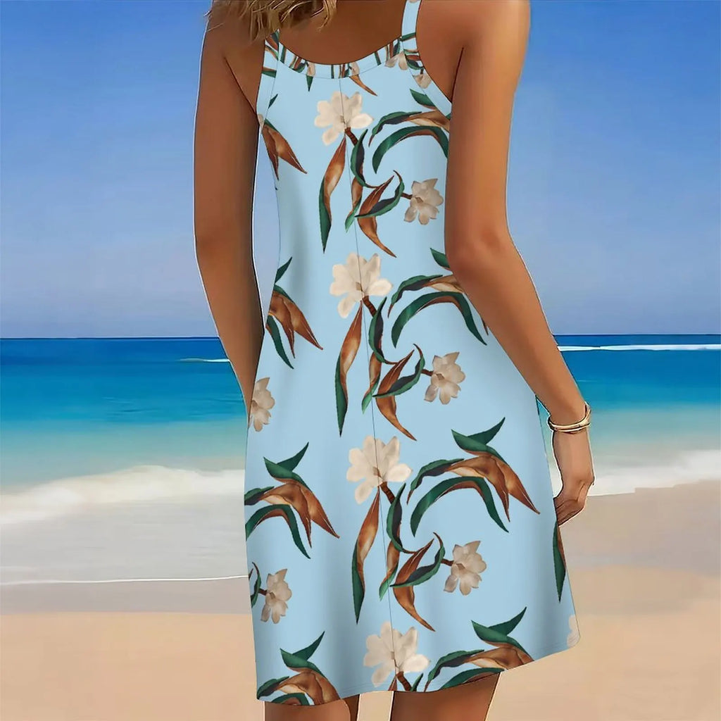 Women's Print Spaghetti Strap Cover Up Dress Irregular Hem Sleeveless Beach Swim Cover Up Sundress
