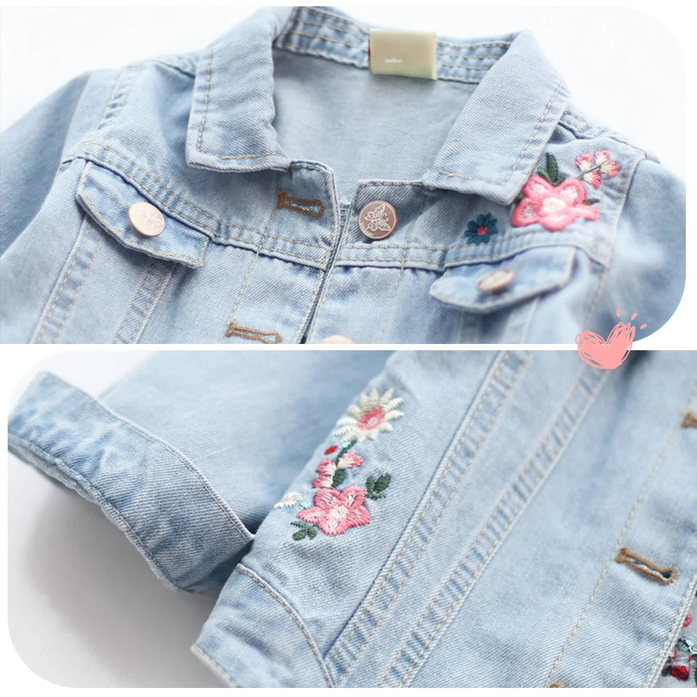 Girls Denim Jacket,Children's Cowboy Coat,Transition Jacket with Embroidered,Denim Coat,Outdoor Jeans Jacket for Spring Autumn