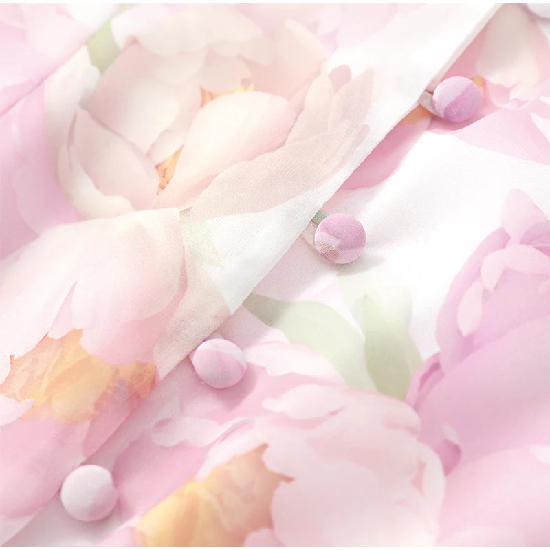 Organza Floral Printed Maxi Dress V-neck Puff Sleeve 2026 Spring/summer Romantic Women Party Gown Fashion Elegant Lady Vestido