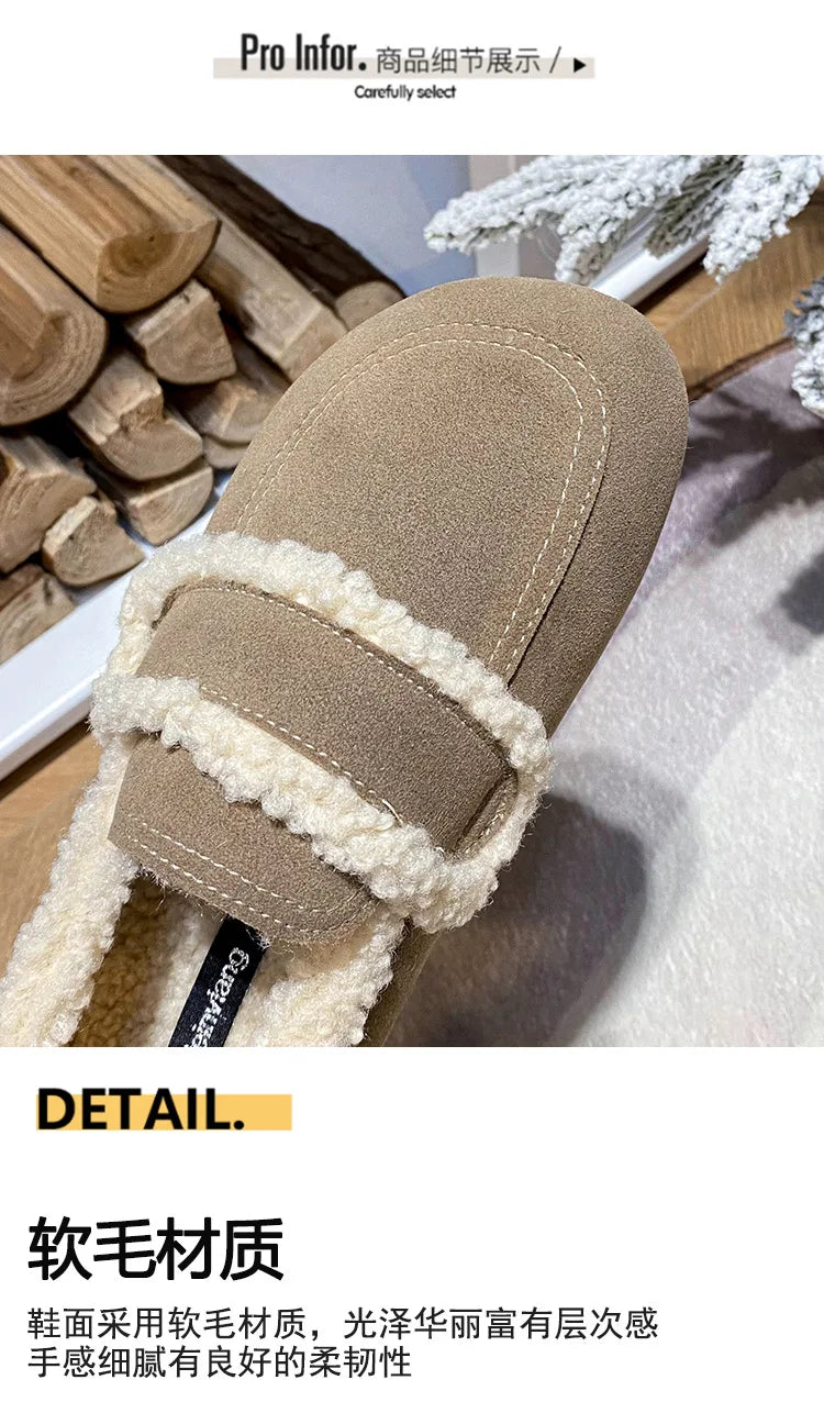 2026 Faux Suede Flats Women Lambswool Loafers Winter Warm Cotton Shoes Ladies Platform Fleeces Mocasines Female Sheep Fur Boots