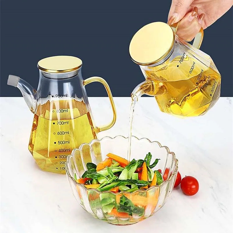 500/800ml Cooking Seasoning Bottle Dispenser Glass Olive Oil Sauce Vinegar Pot Bottles with Handle Lid Kitchen Cooking Container