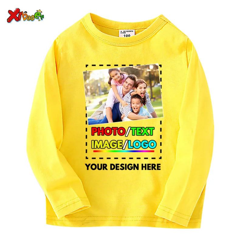 Custom Long Sleeves Shirt Kids Personalized Photo Shirt Children T-Shirt Name Clothing Girl Boy Shirt Toddler Logo Design Shirt