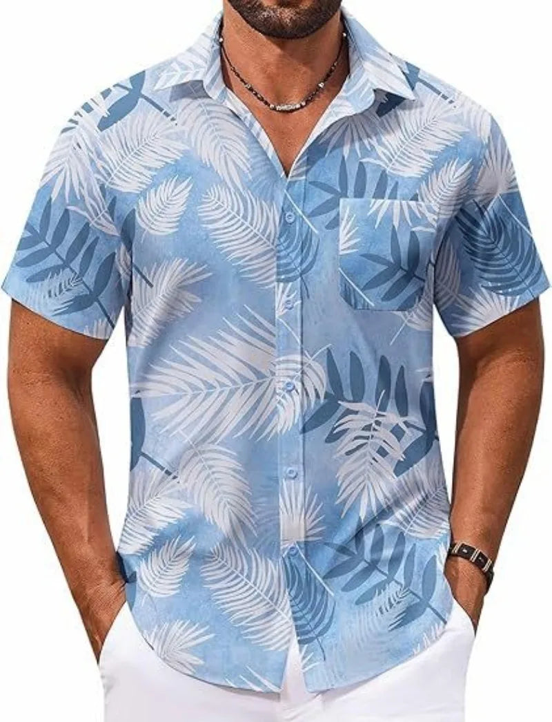 2026 New Beach Surfing Men's Shirt 3D Digital Geometry Hawaiian Printed Short Sleeve Shirt