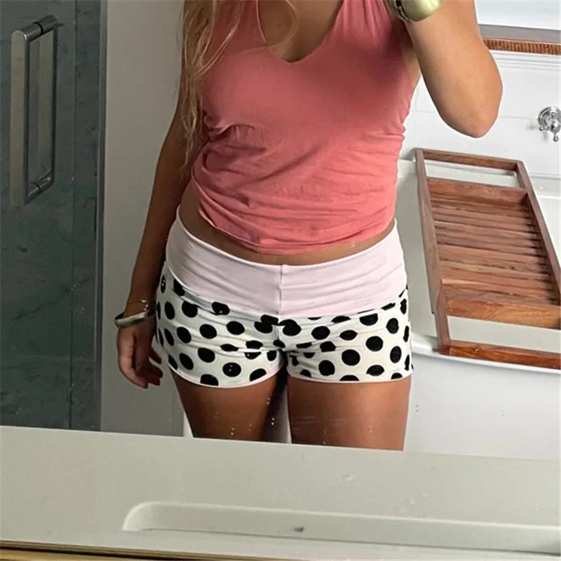 hirigin Women's Polka Dot High Waist Shorts Contrast Color Band Waist Stretch Booty Shorts Y2K Casual Beach Summer Lounge Shorts